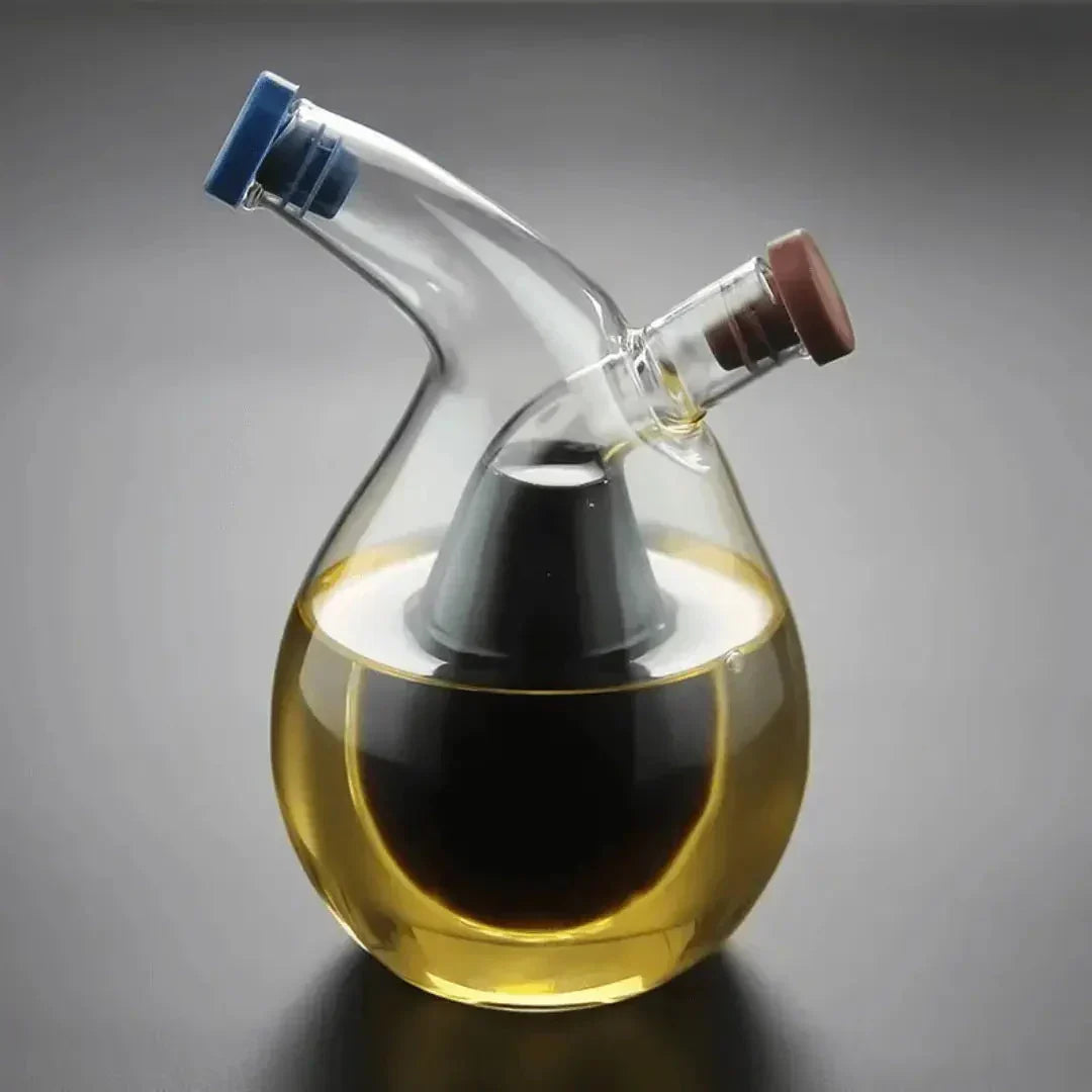 Double Glass Oil & Vinegar Dispenser for Kitchen and Table Serving