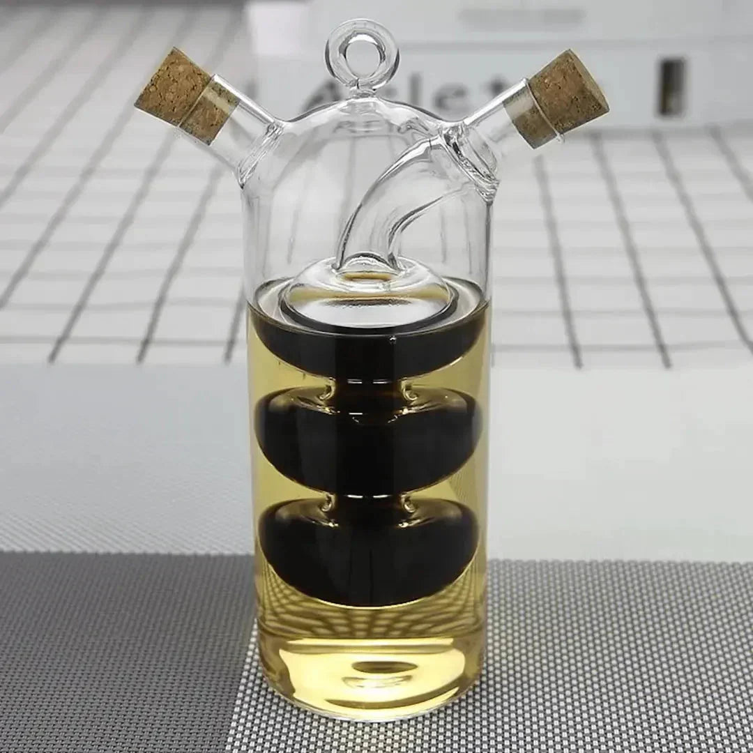 Double Glass Oil & Vinegar Dispenser for Kitchen and Table Serving