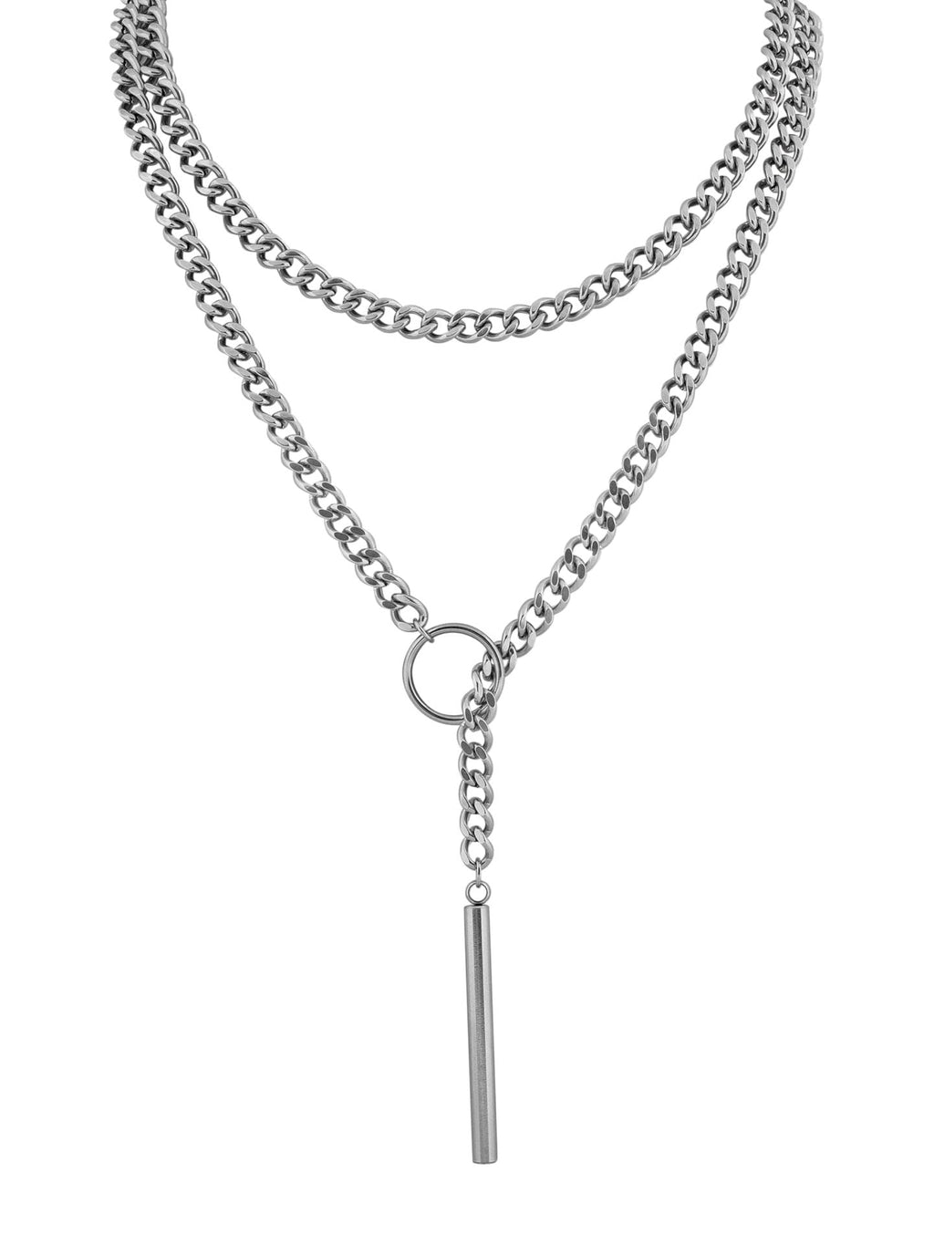 Double-Layered Heart Pendant Necklace with Two-Tone Finish