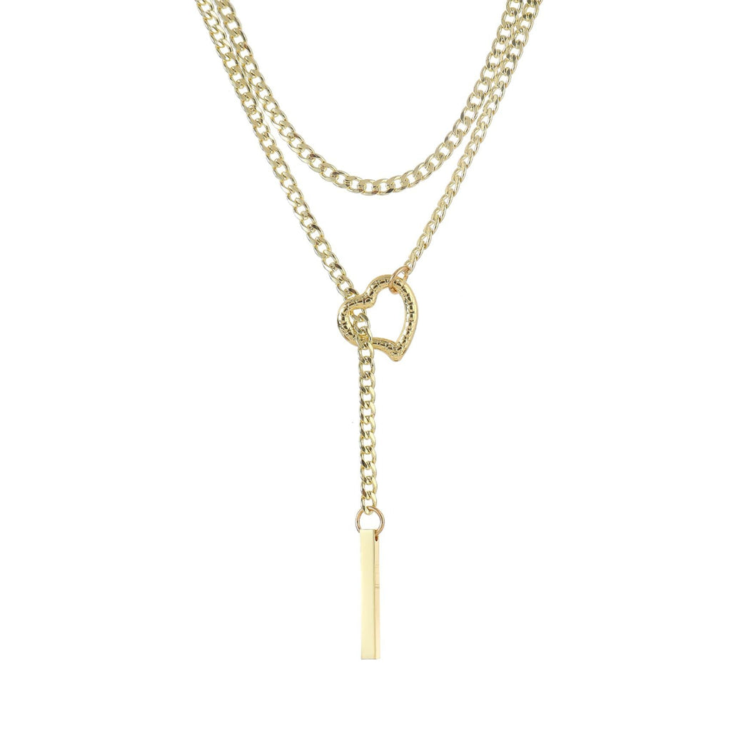 Double-Layered Heart Pendant Necklace with Two-Tone Finish