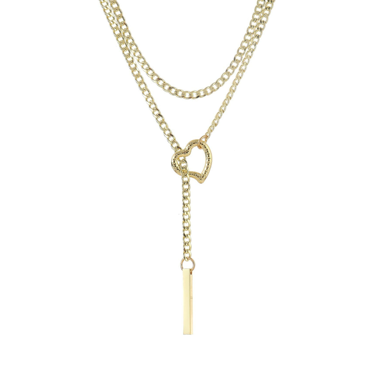 Double-Layered Heart Pendant Necklace with Two-Tone Finish