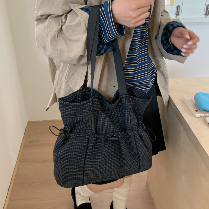 Drawstring Fabric Utility Tote with Wide Shoulder Straps