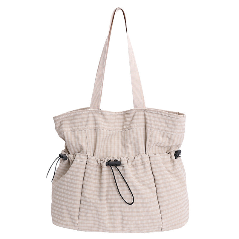 Drawstring Fabric Utility Tote with Wide Shoulder Straps