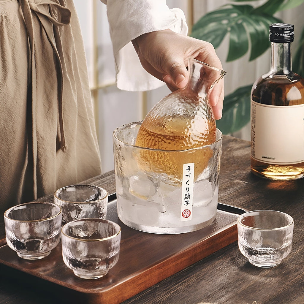 Japanese Glass Sake and Whisky Set - Thick Durable Glass, Dishwasher Safe, view 5