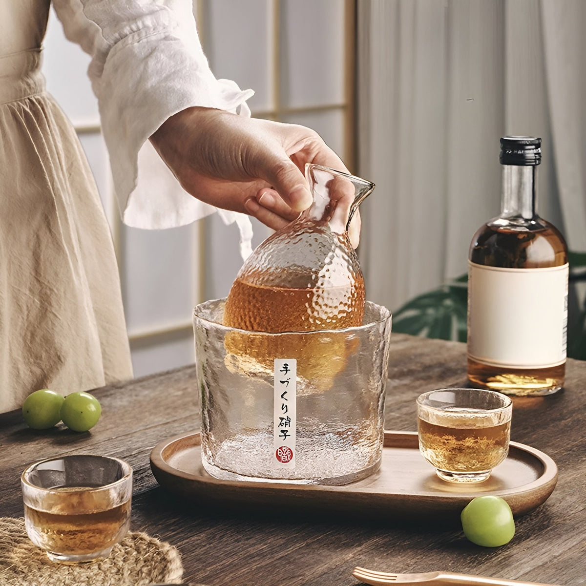 Japanese Glass Sake and Whisky Set - Thick Durable Glass, Dishwasher Safe, view 6