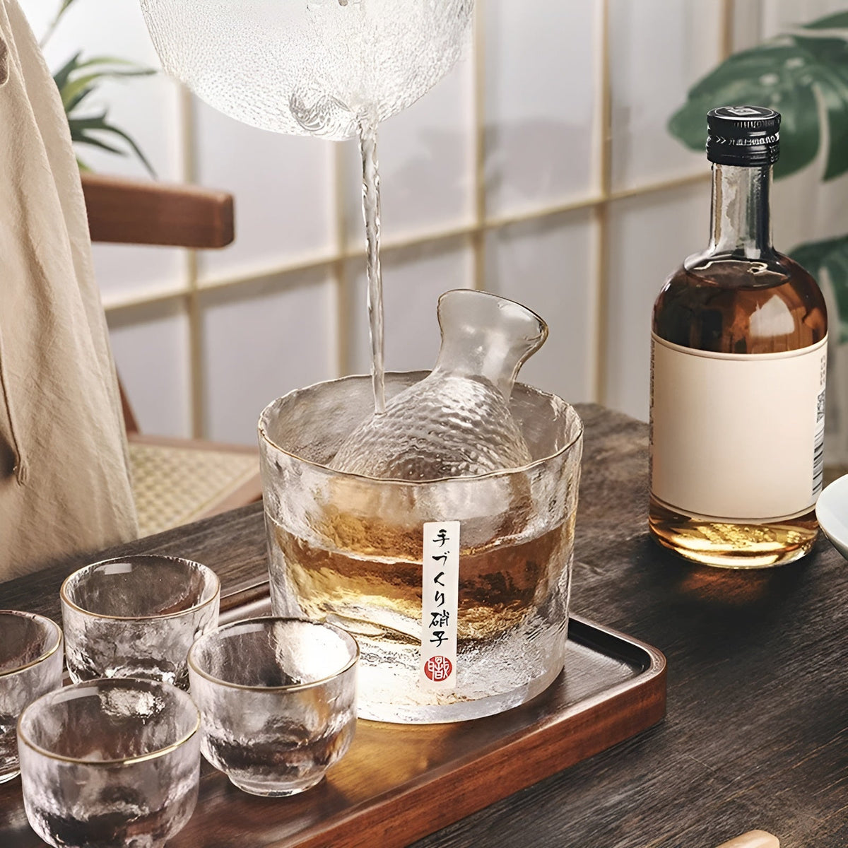 Japanese Glass Sake and Whisky Set - Thick Durable Glass, Dishwasher Safe, view 7