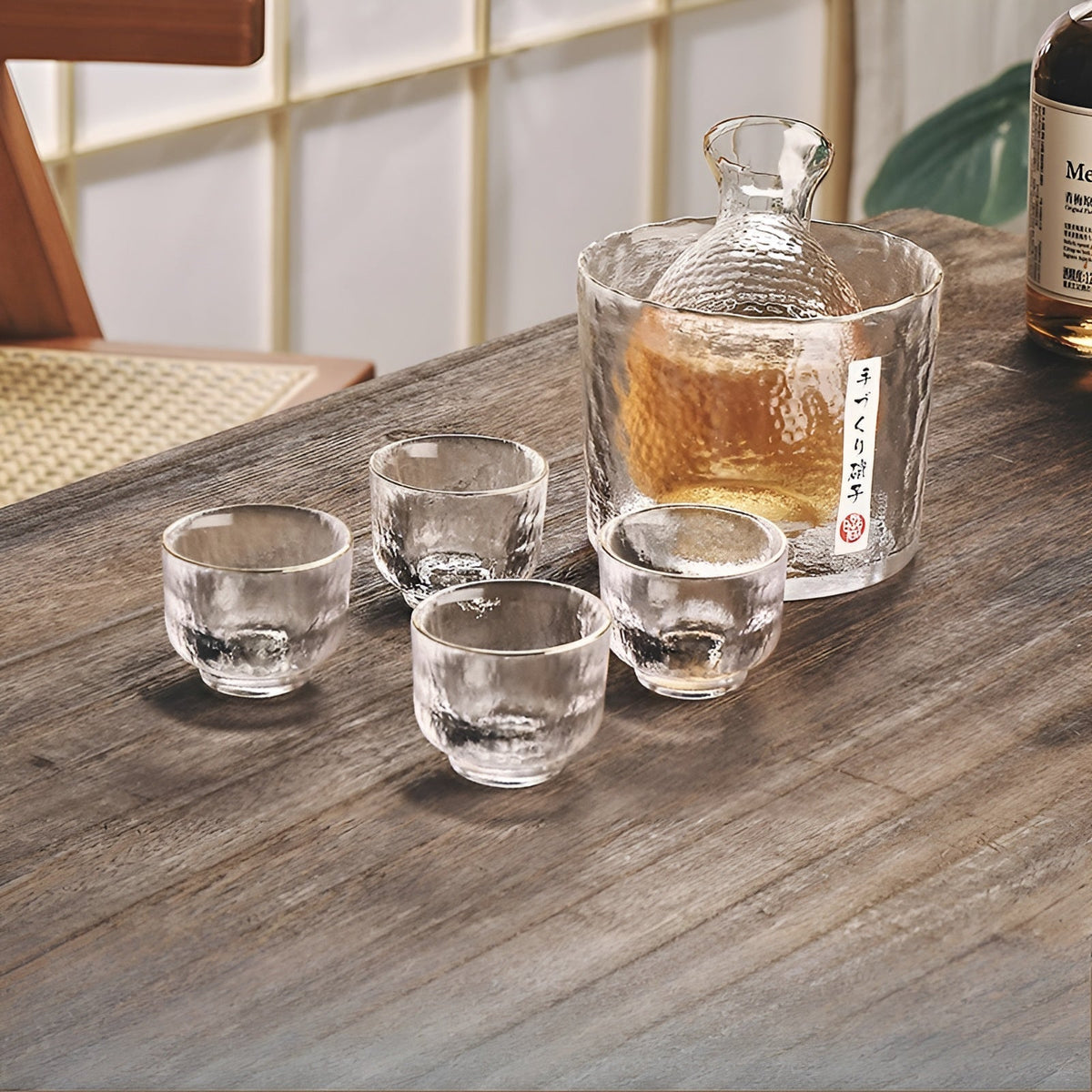 Japanese Glass Sake and Whisky Set - Thick Durable Glass, Dishwasher Safe
