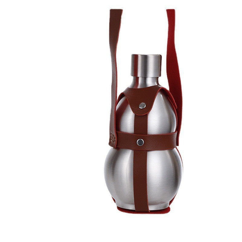 Women's Stainless Steel Water Bottle - Trendy Leather Strap, Durable, view 3