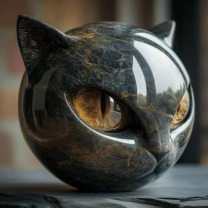 Black Cat Head Decorative Sculpture for Home or Desk - Hypnotic Eyes, view 8