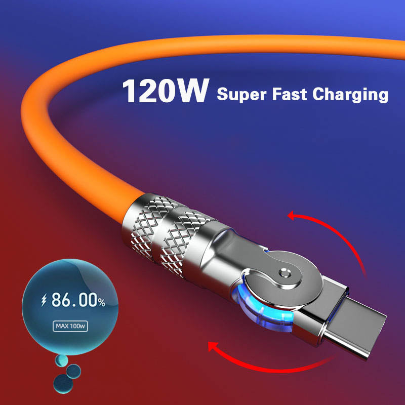 180° Anti-Break Fast Charge Data Cable 120W - Zinc Alloy, 1-2m Length