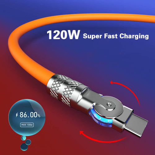 180° Anti-Break Fast Charge Data Cable 120W - Zinc Alloy, 1-2m Length