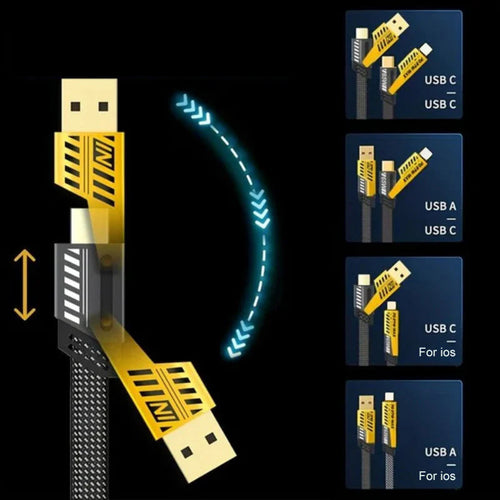 4 in 1 Fast Charging Cable 65W PD - 1m, Type-C, Usb-A, Alloy Nylon