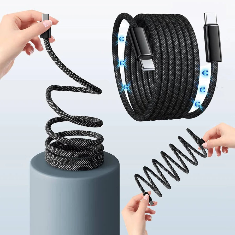 Magnetic Anti-Tangle Charging Cable - Type C & Lightning, 3.3ft Braided