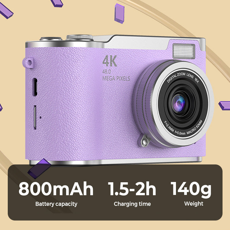 4K HD Flip-Screen Digital Camera - 2.4-Inch Screen, 8X Zoom, ABS Body, view 2