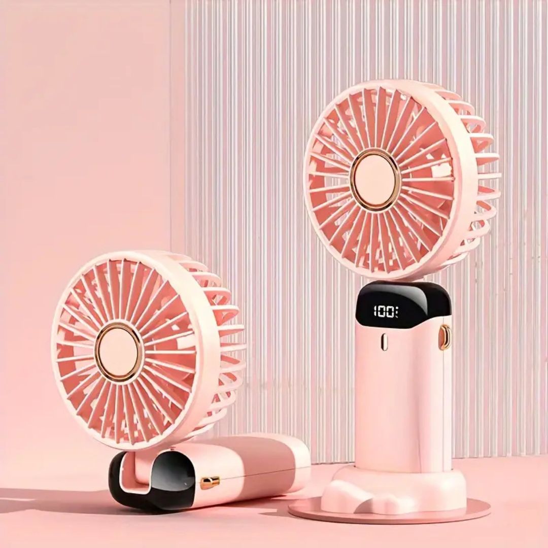 Foldable Digital Handheld Fan - USB Rechargeable, Adjustable Speed, Quiet Motor, view 4