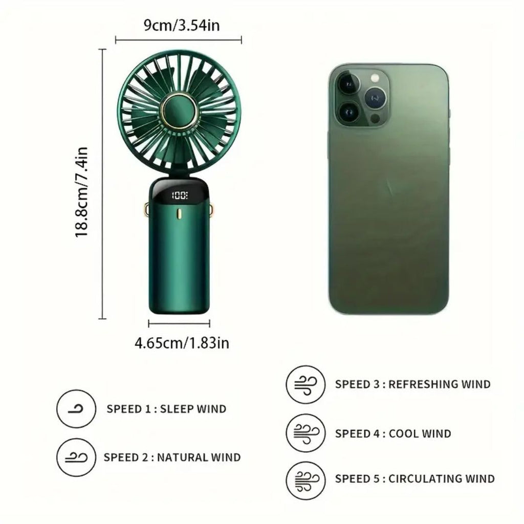 Foldable Digital Handheld Fan - USB Rechargeable, Adjustable Speed, Quiet Motor, view 6