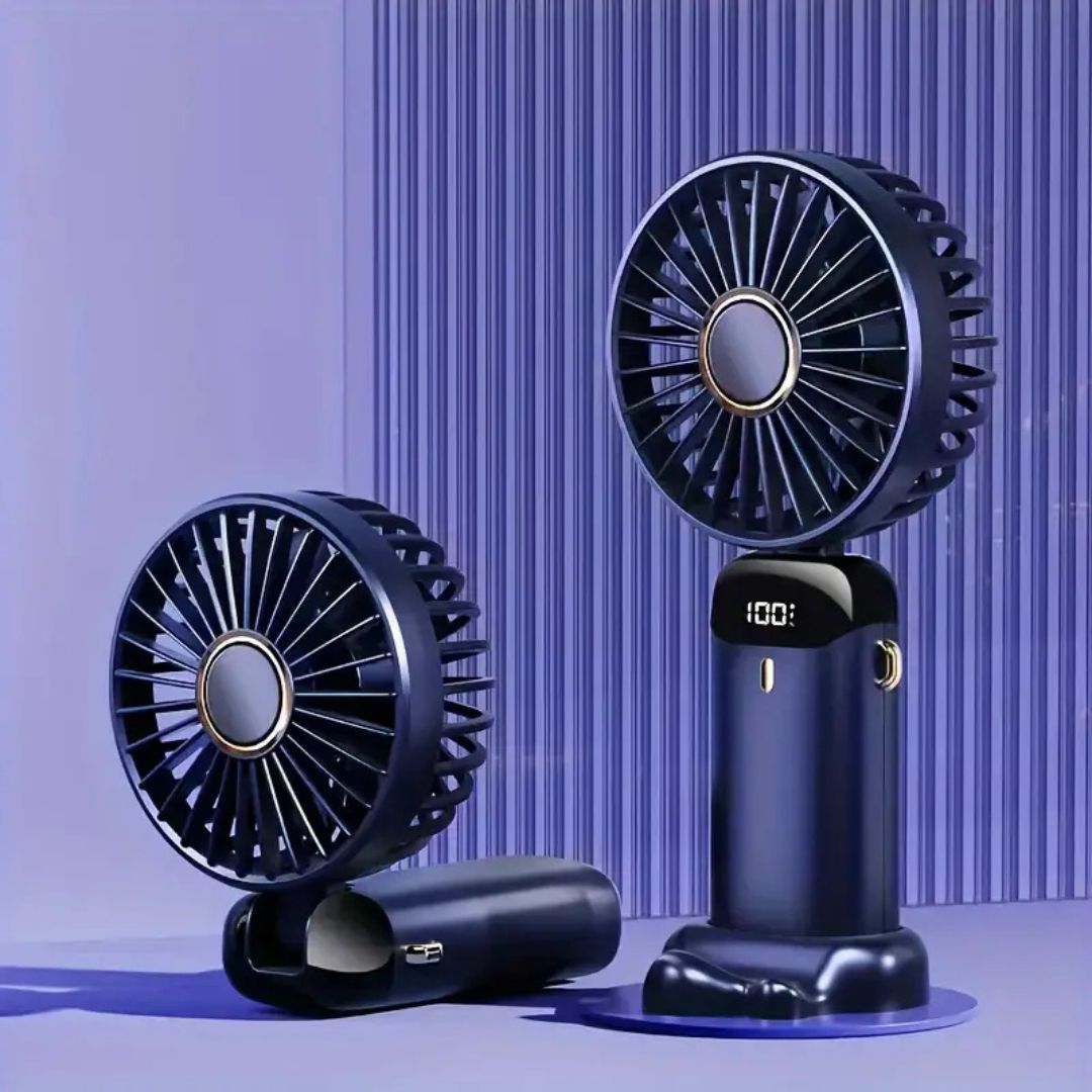 Foldable Digital Handheld Fan - USB Rechargeable, Adjustable Speed, Quiet Motor