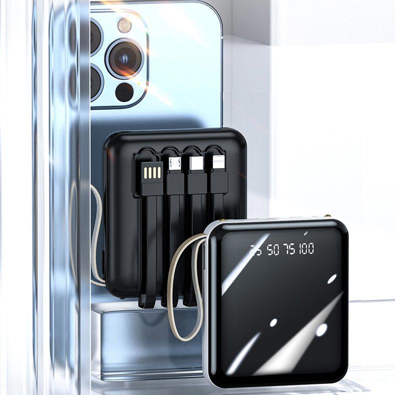Fast Charge 20000mAh Mini Powerbank with Integrated Cables - 10W, PVC