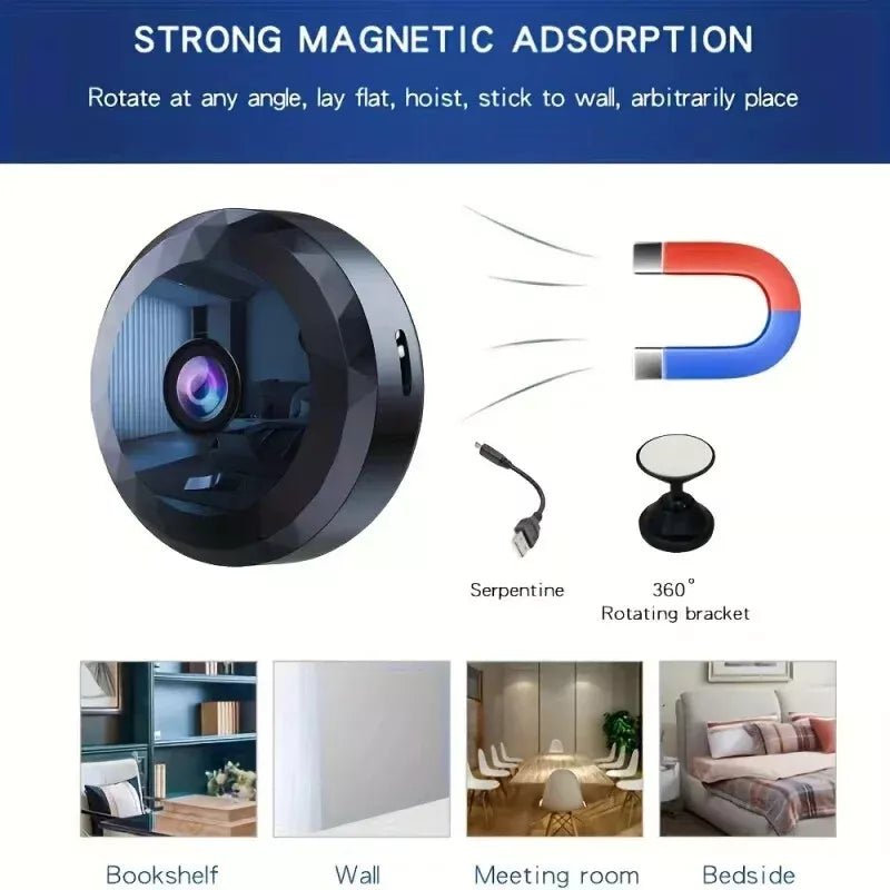Magnetic Mini WiFi Surveillance Camera 1080P HD - Night Vision, Motion Detection, view 3