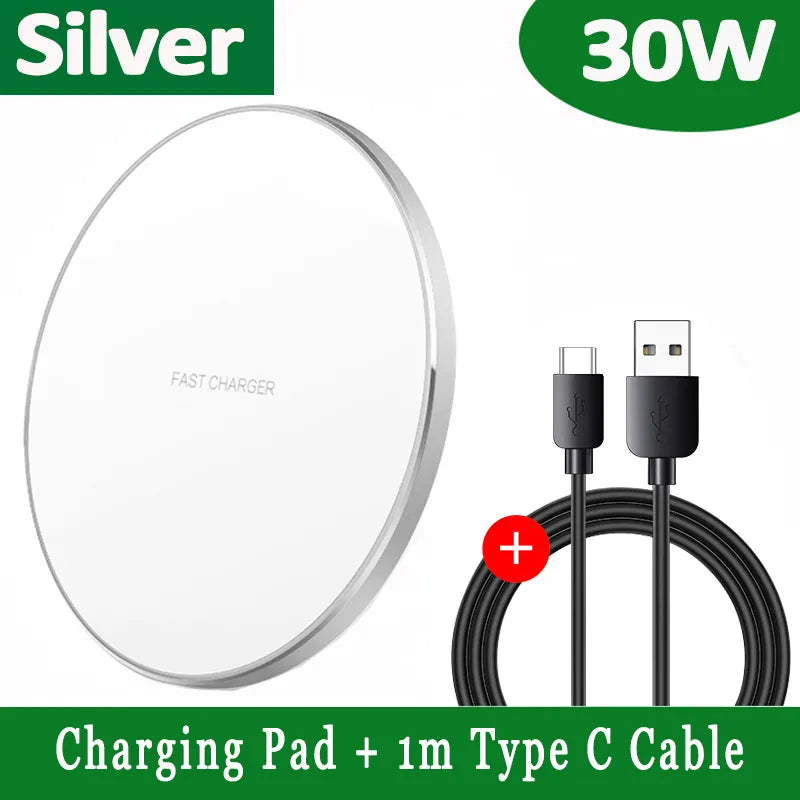 30W Fast Wireless Charging Pad for iPhone, Samsung, Android - USB C, QC 3.0, view 4
