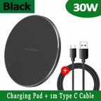 30W Fast Wireless Charging Pad for iPhone, Samsung, Android - USB C, QC 3.0, view 5