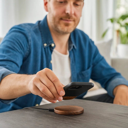 Bamboo Qi Fast Wireless Charger - Overheat Protection, for Office or Nightstand, view 2