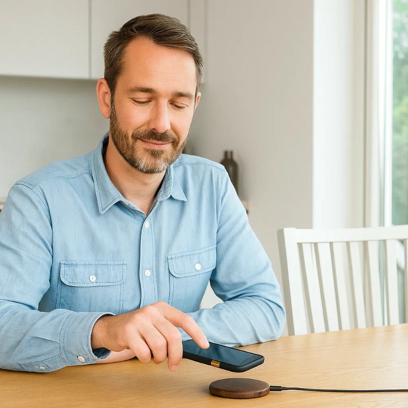 Bamboo Qi Fast Wireless Charger - Overheat Protection, for Office or Nightstand, view 3