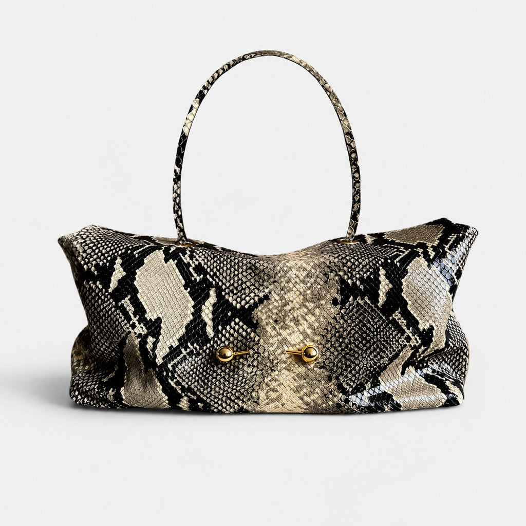 Elegant Reptile-Effect Vegan Leather Shoulder Bag with Gold-Tone Hardware