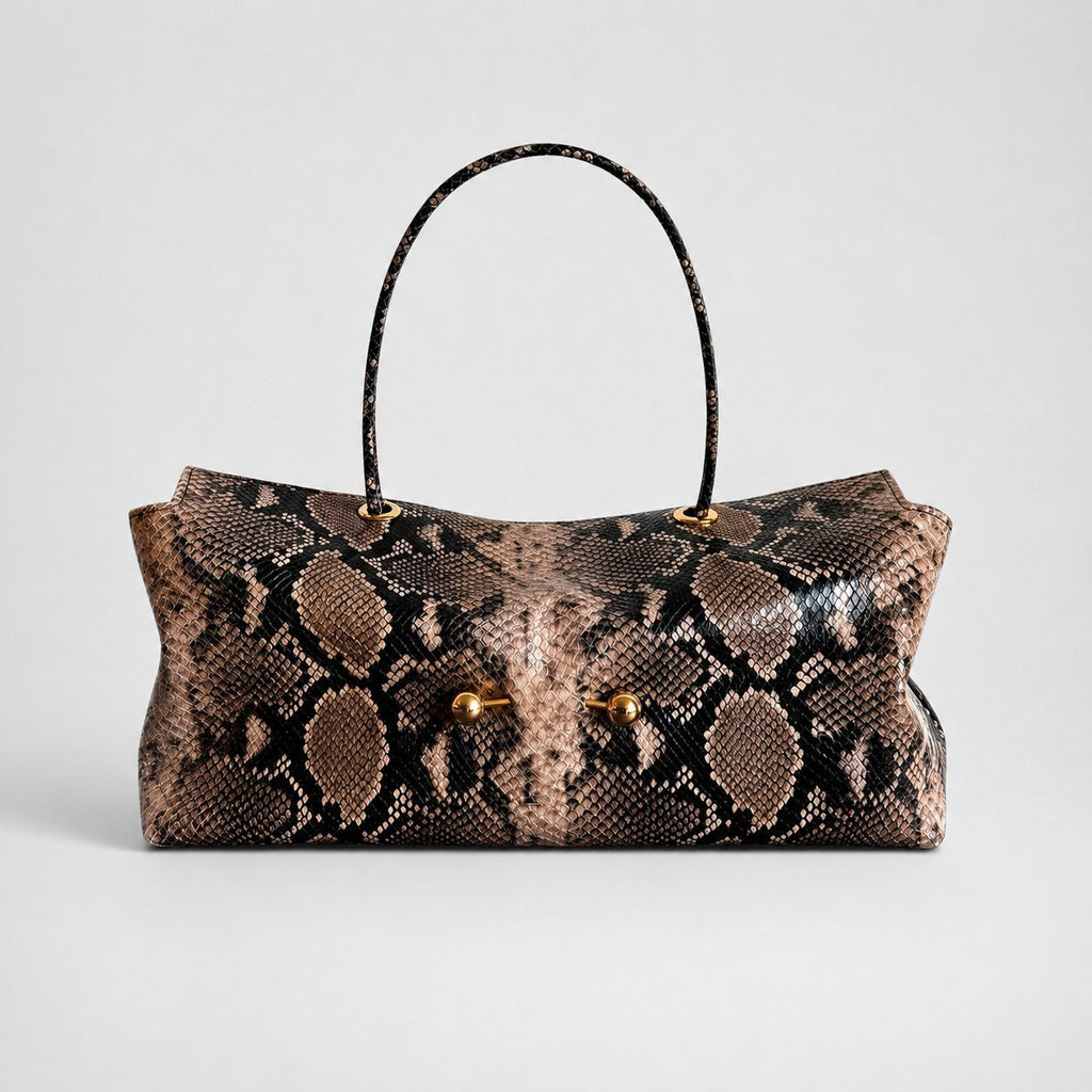 Elegant Reptile-Effect Vegan Leather Shoulder Bag with Gold-Tone Hardware