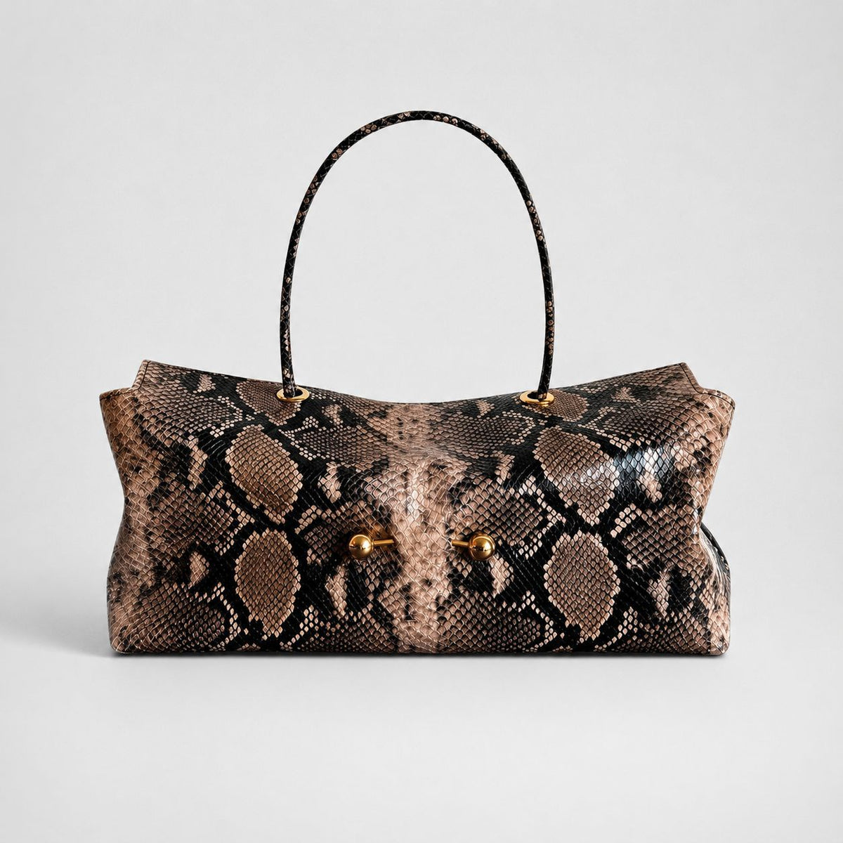Elegant Reptile-Effect Vegan Leather Shoulder Bag with Gold-Tone Hardware