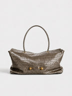 Elegant Reptile-Effect Vegan Leather Shoulder Bag with Gold-Tone Hardware