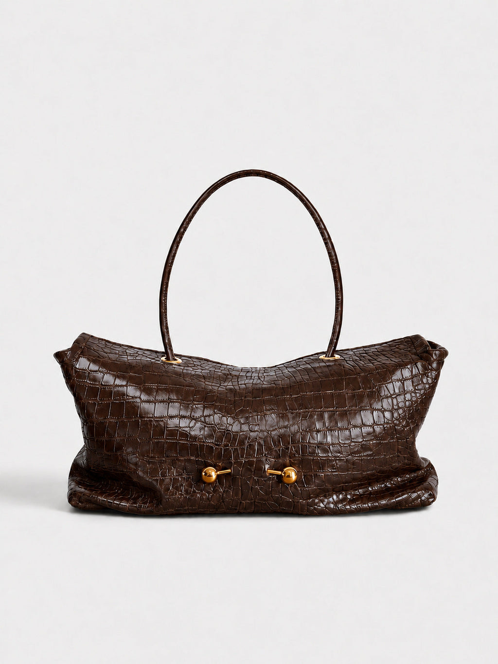 Elegant Reptile-Effect Vegan Leather Shoulder Bag with Gold-Tone Hardware