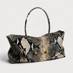 Elegant Reptile-Effect Vegan Leather Shoulder Bag with Gold-Tone Hardware