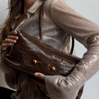 Elegant Reptile-Effect Vegan Leather Shoulder Bag with Gold-Tone Hardware