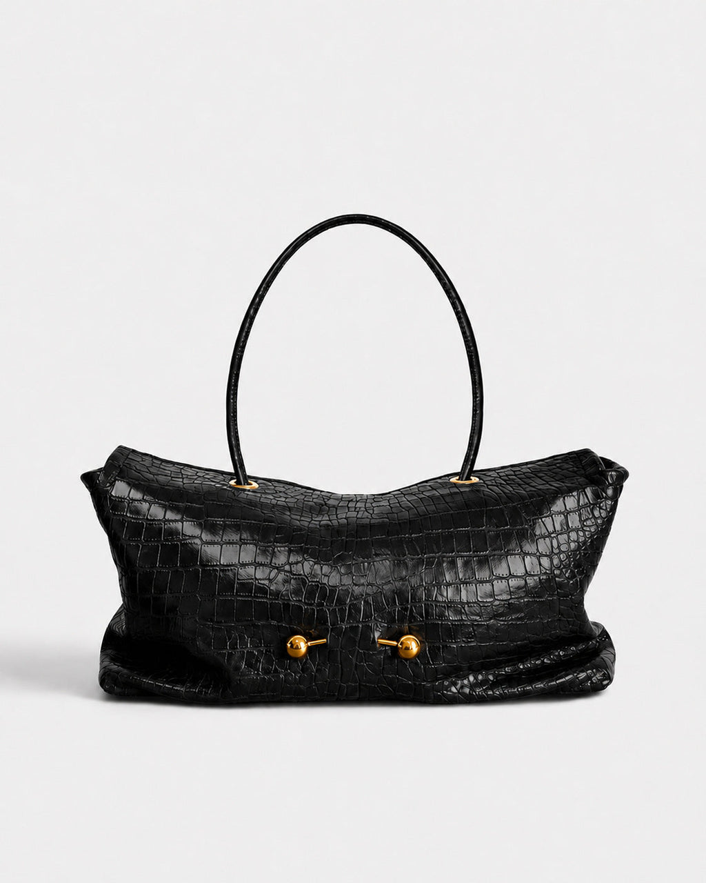 Elegant Reptile-Effect Vegan Leather Shoulder Bag with Gold-Tone Hardware