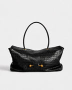 Elegant Reptile-Effect Vegan Leather Shoulder Bag with Gold-Tone Hardware