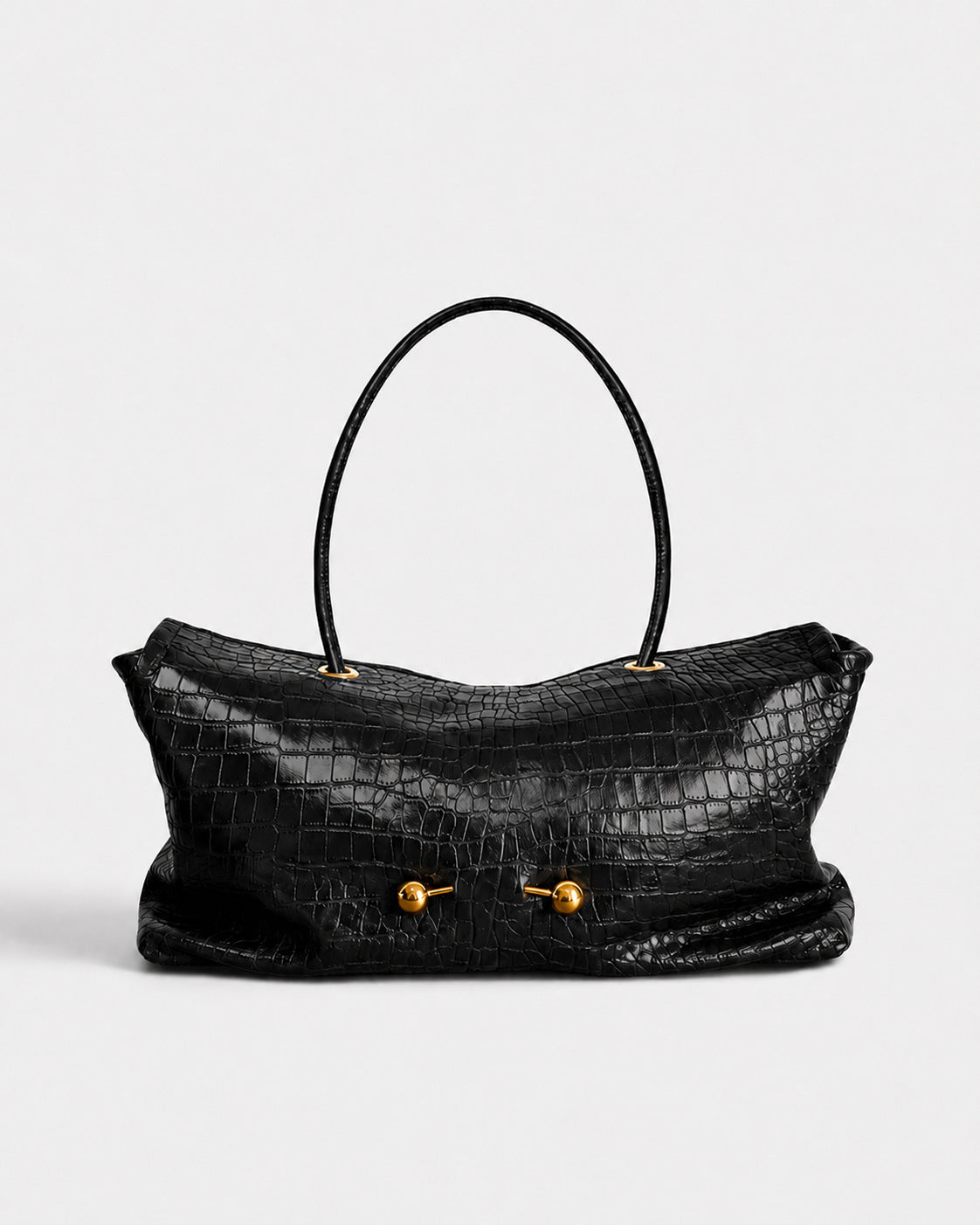 Elegant Reptile-Effect Vegan Leather Shoulder Bag with Gold-Tone Hardware