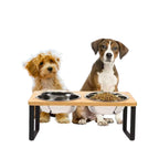 Elevated Dog Bowl with Removable Stainless Steel Bowls and Bamboo Stand
