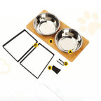 Elevated Dog Bowl with Removable Stainless Steel Bowls and Bamboo Stand