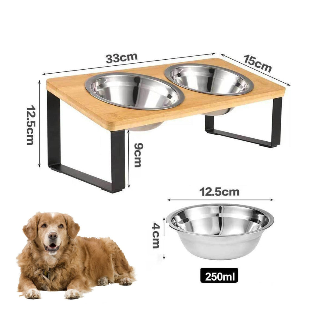 Elevated Dog Bowl with Removable Stainless Steel Bowls and Bamboo Stand