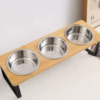 Elevated Dog Bowl with Removable Stainless Steel Bowls and Bamboo Stand