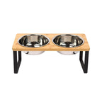 Elevated Dog Bowl with Removable Stainless Steel Bowls and Bamboo Stand
