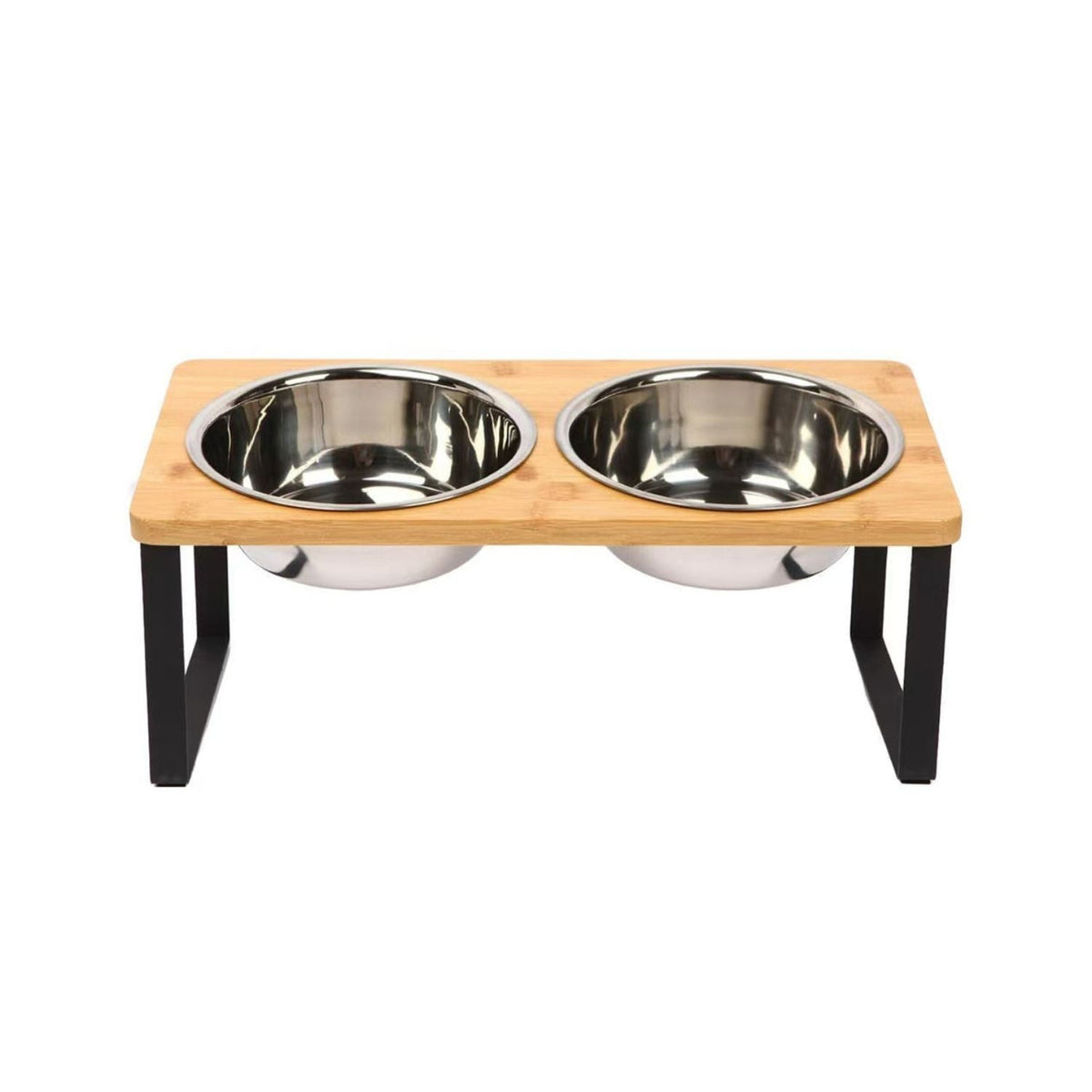 Elevated Dog Bowl with Removable Stainless Steel Bowls and Bamboo Stand