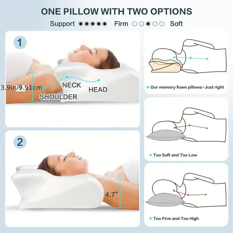 Ergonomic Head Pillow, 37x62cm, Butterfly Design