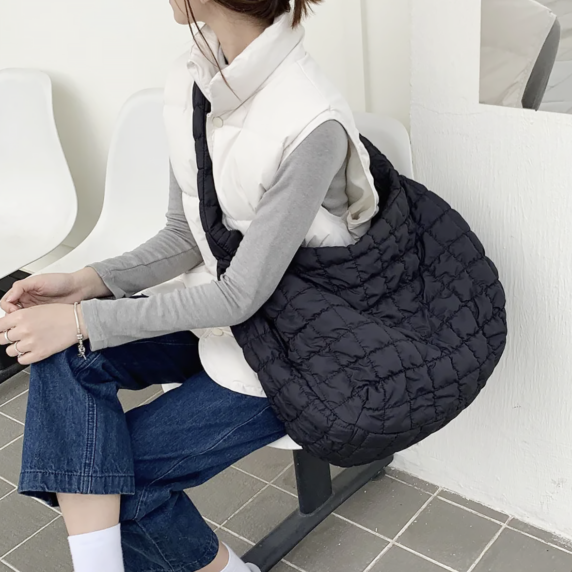 Extra-Large Quilted Nylon and Polyester Shoulder Bag, 48 × 35 × 18cm
