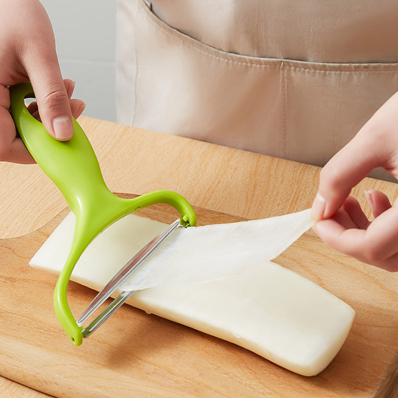 Extra-Wide Stainless Steel Y-Peeler with Green Handle