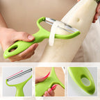 Extra-Wide Stainless Steel Y-Peeler with Green Handle