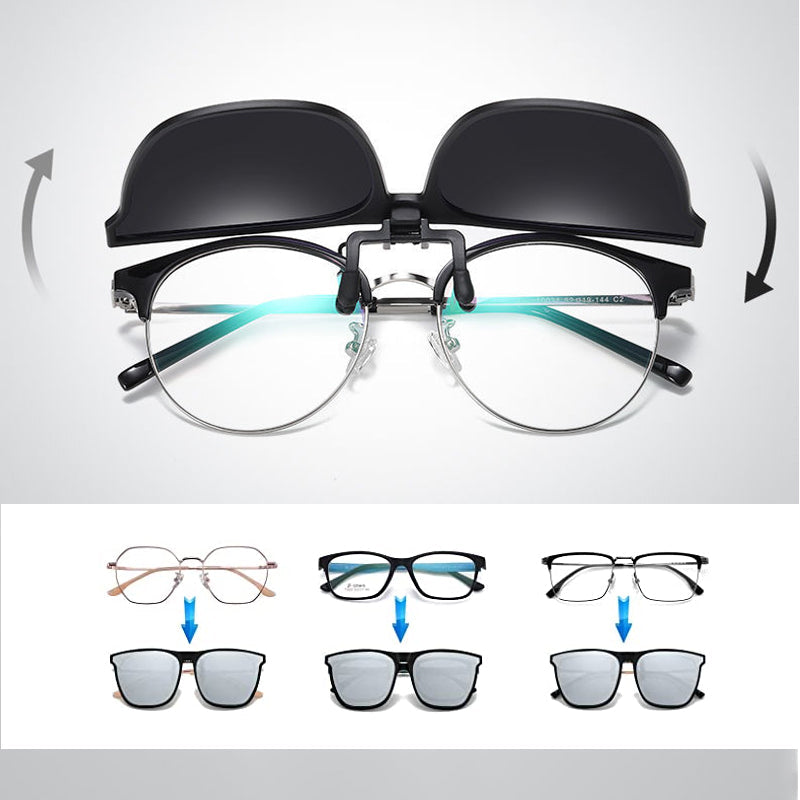 Sunglasses Clip for Glasses - UV400 Polarised, Alloy Metal, Oval 60x54mm, view 4