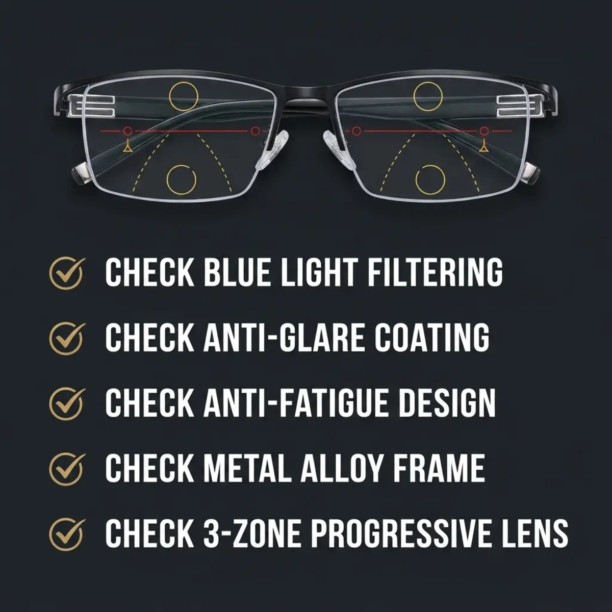Progressive Glasses for Clear Vision - Polycarbonate Lens, Metal Alloy Frame, view 8