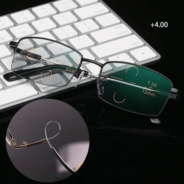 Titanium Progressive Reading Glasses - Multifocal, Anti-Blue Light Lenses